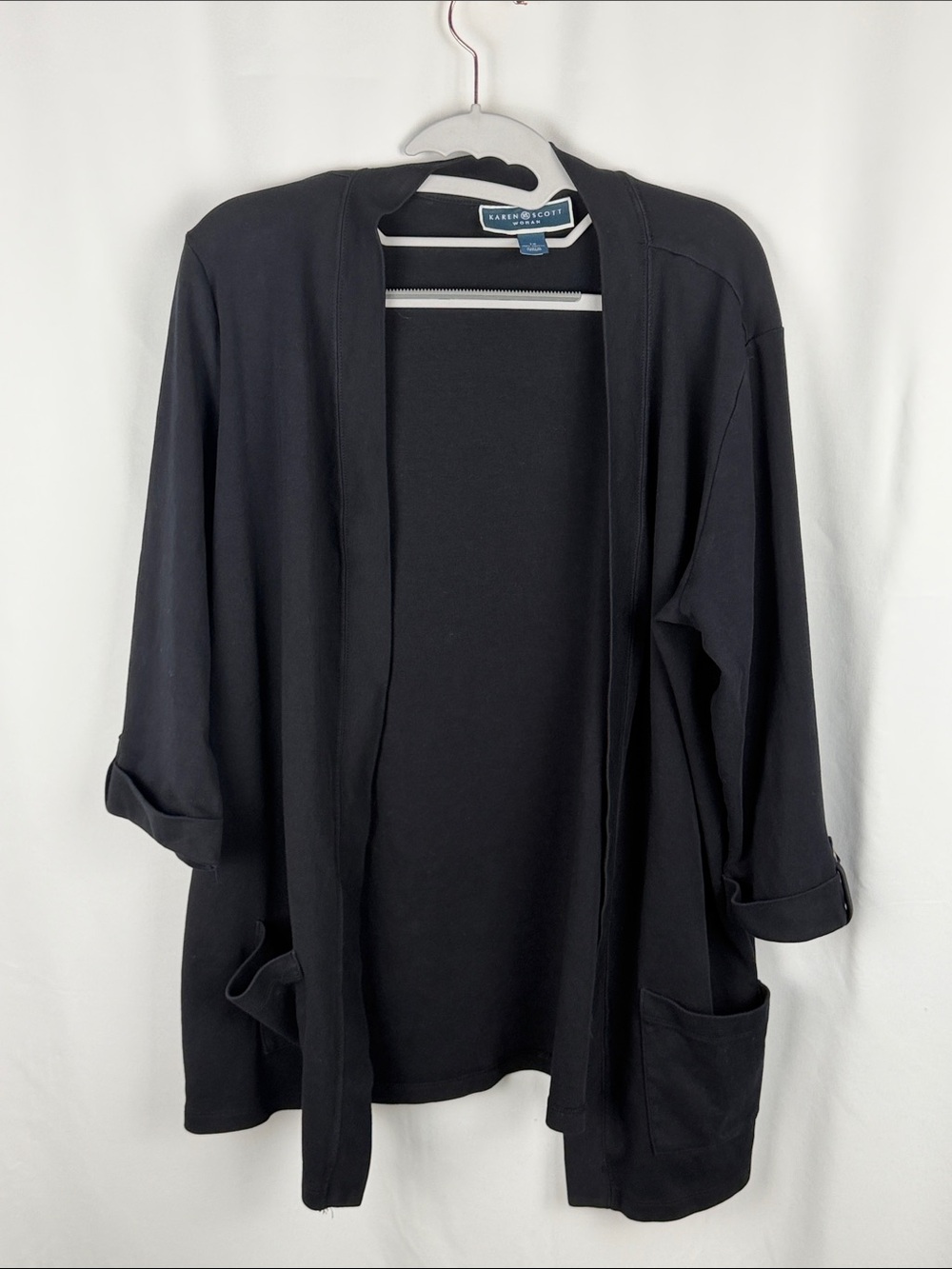 Karen Scott Women's Black Open Front Cardigan